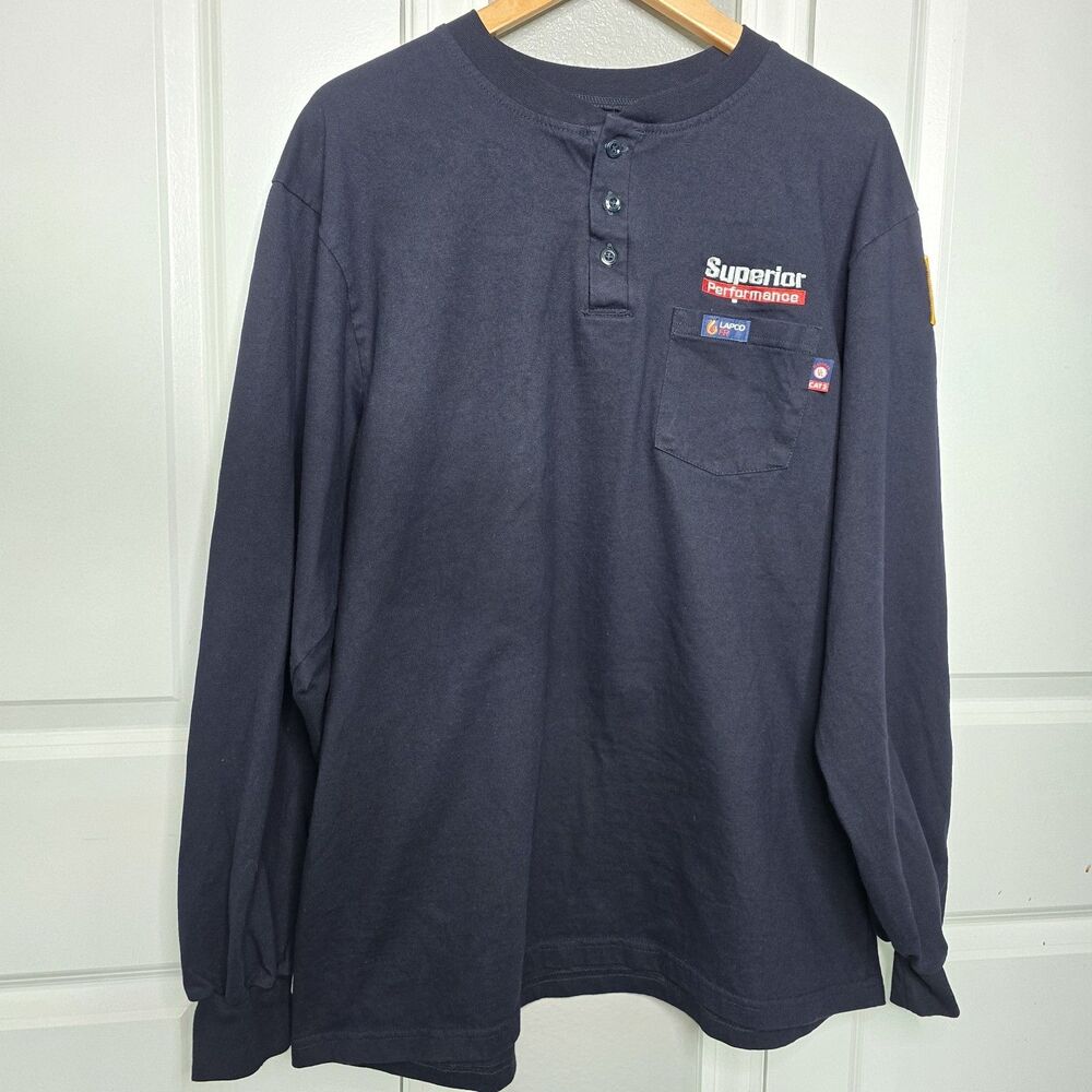 Lapco Fr Long Sleeve Men's 2XL Navy Blue Work Shirt Custom Graphic